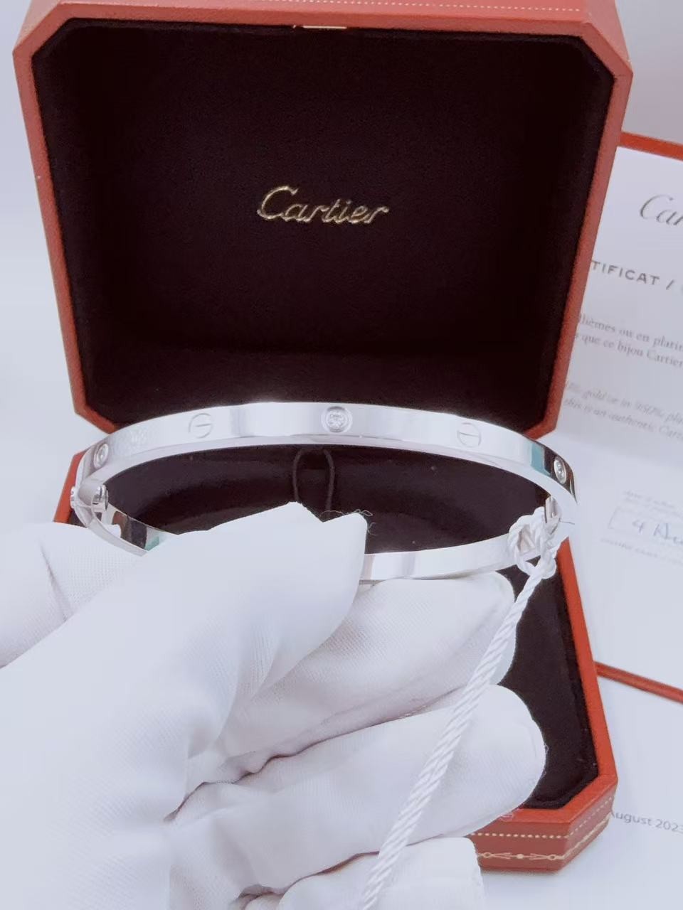 Cartier Love Bracelet Small 18K White Gold 6 Diamonds Width 3.6mm Size 16