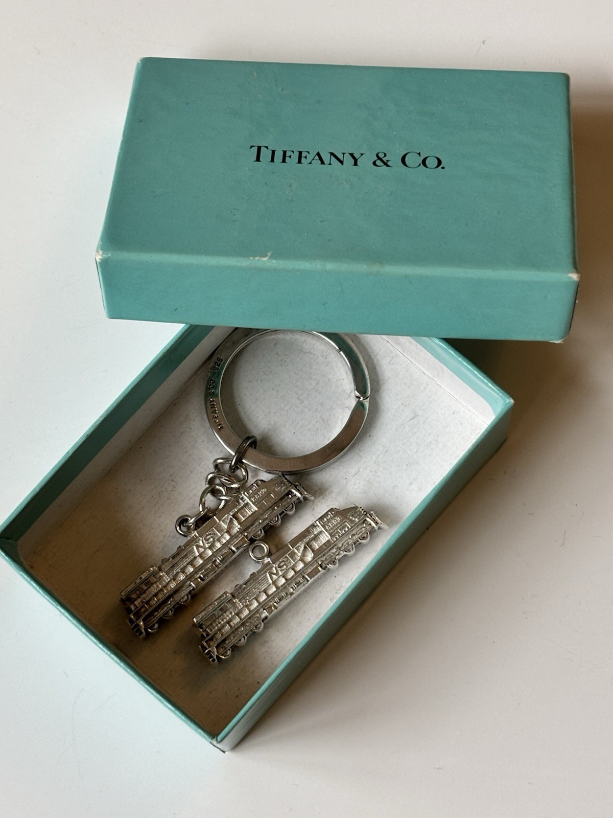 Rare Vintage Tiffany & Co. 925 Sterling Silver Train Charm & Keyring Set