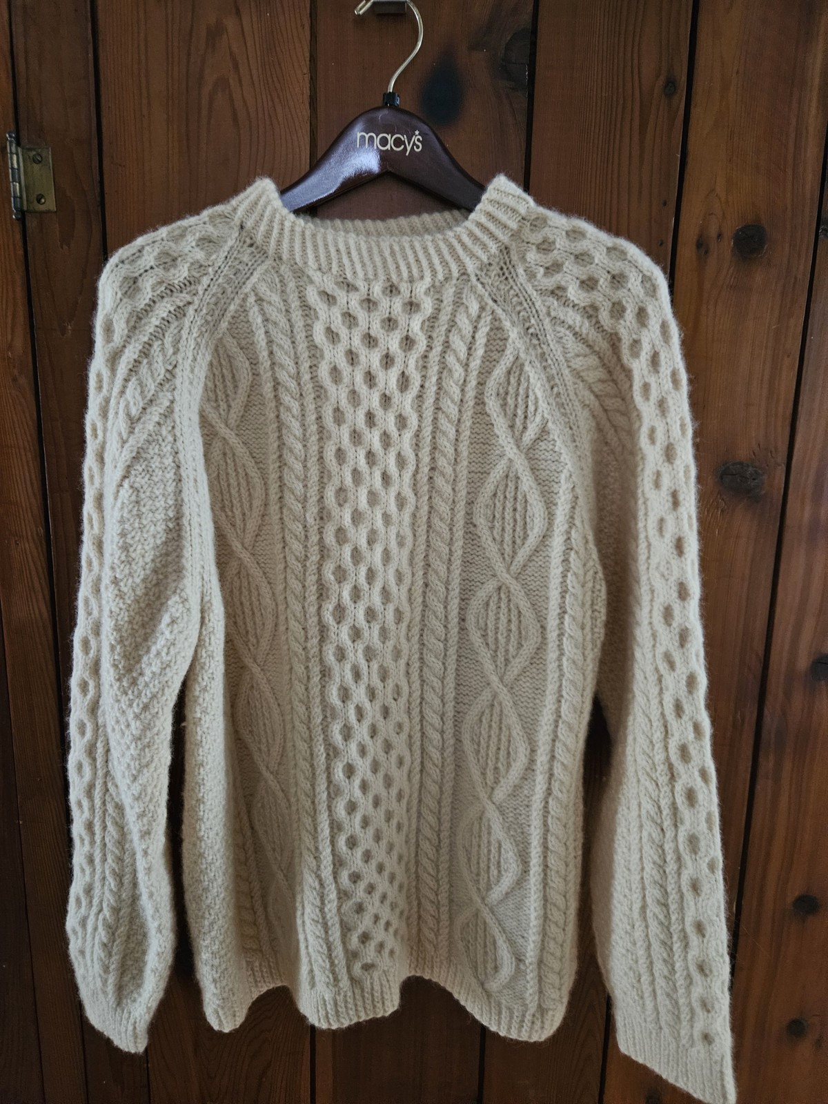 Vintage handmade Aran Fisherman Wool Knit Sweater Cream Men's Large Chunky