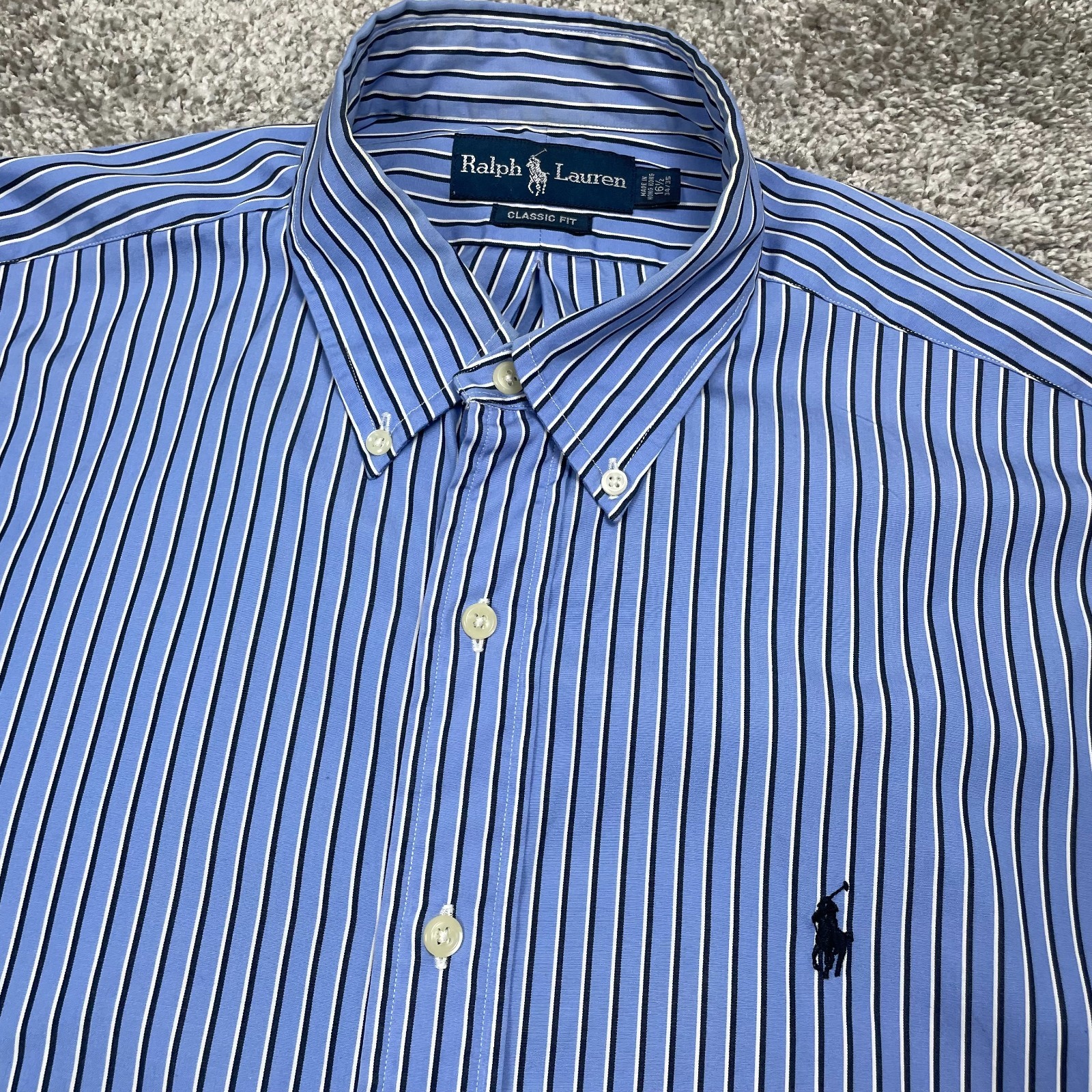 Vintage Ralph Lauren Classic Fit Shirt Men's Large Striped 90's Hong Kong