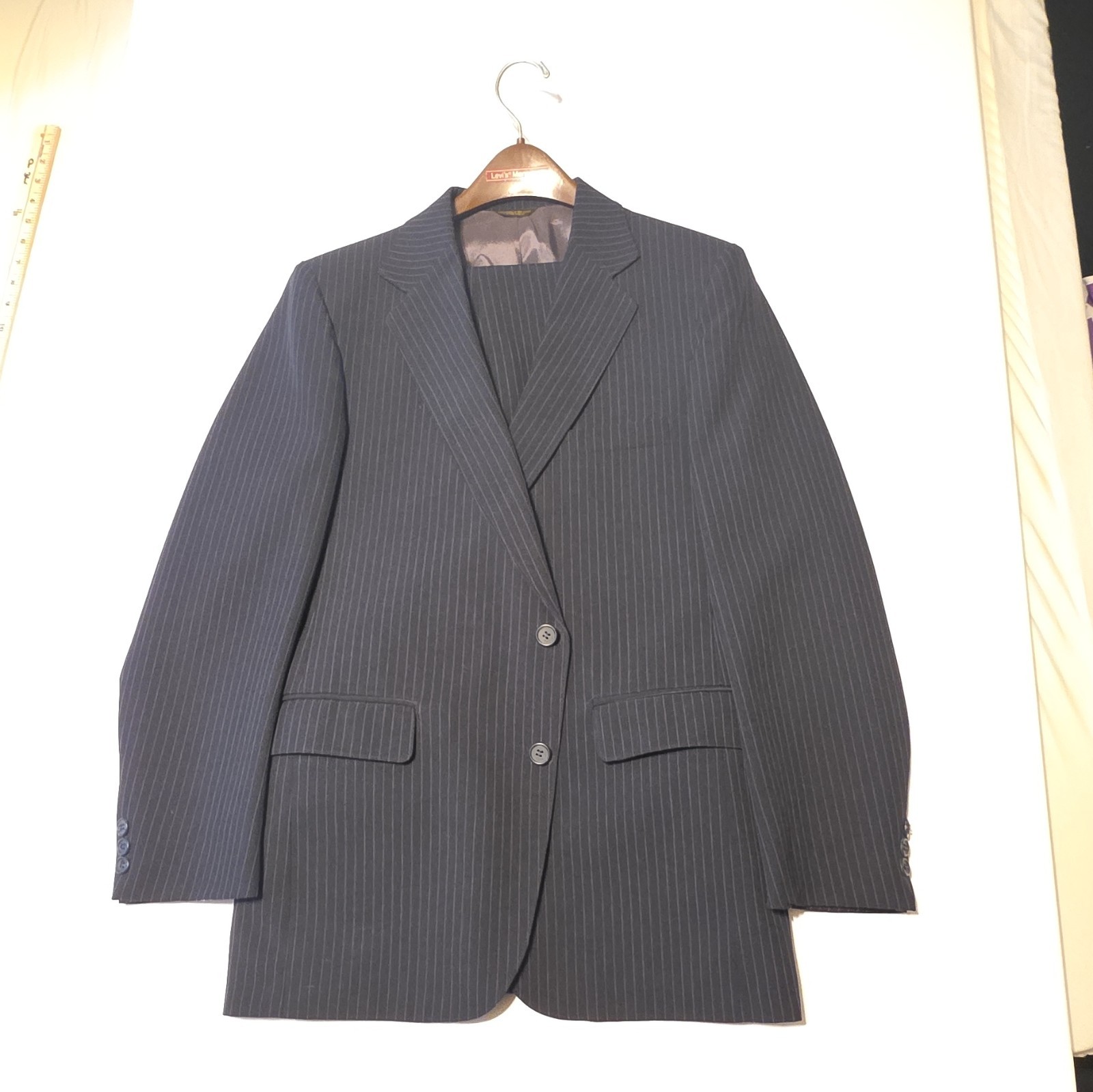 Levis Action Suit Vintage 70s Pinstripe 2pc Blazer Trousers Set Size 40 Regular.