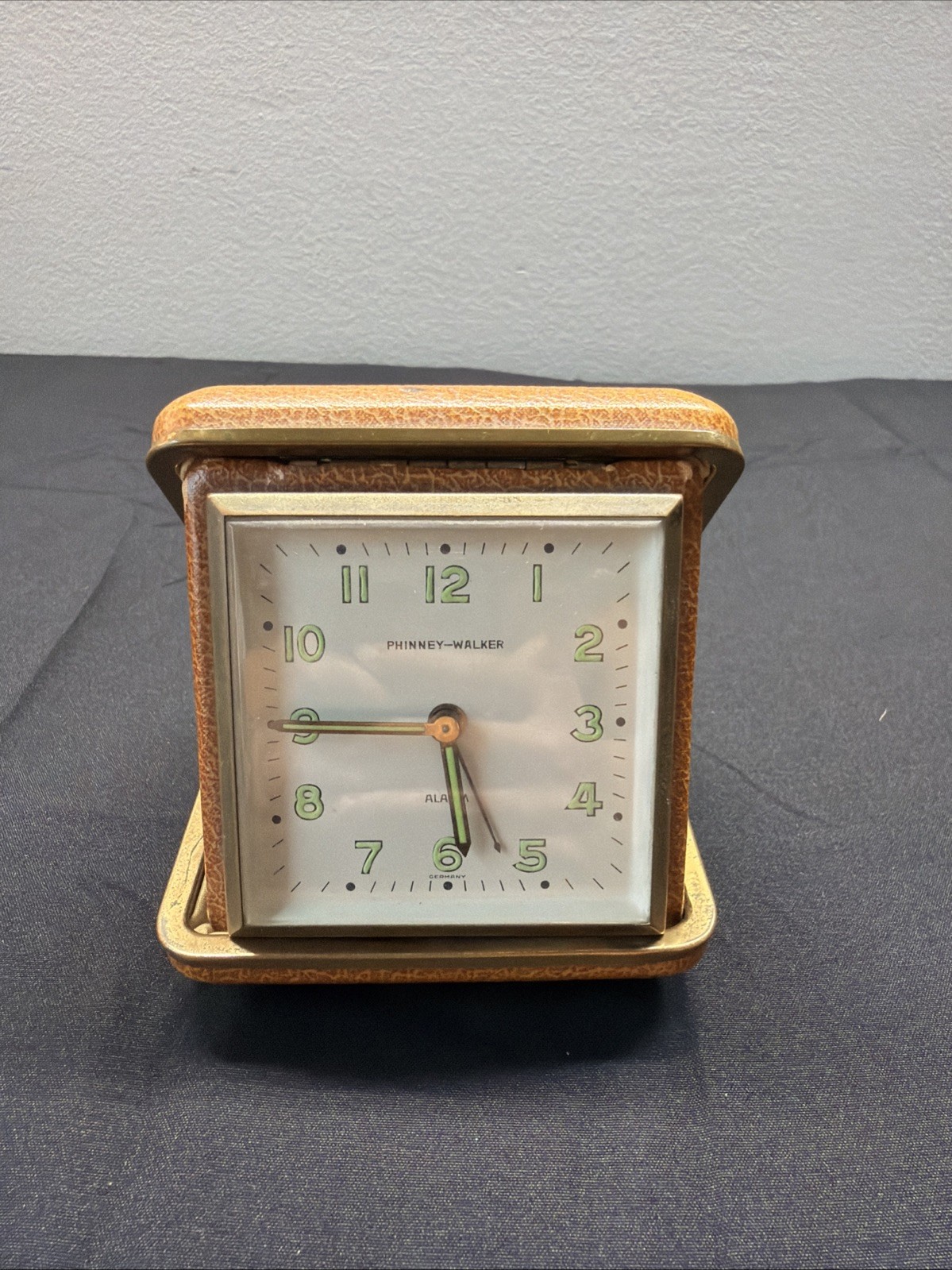 Phinney-Walker Vintage Folding Travel Alarm Clock Germany Leather Case