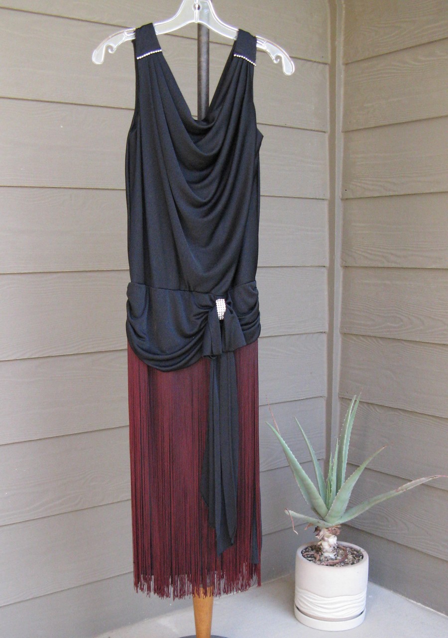 VINTAGE 80s Night Visionz of California Black Flapper Dress with Fringe Size XS