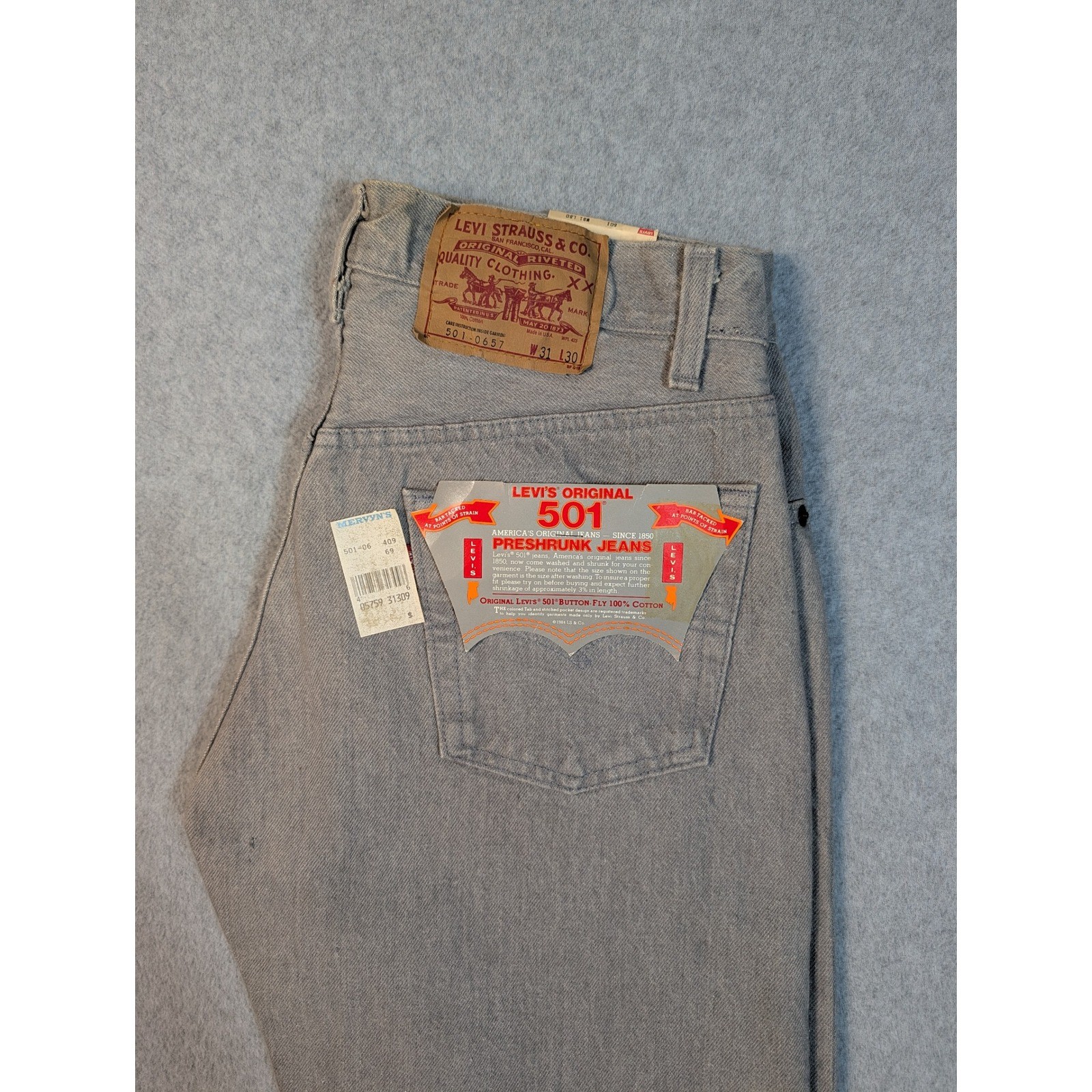 Vintage 90s Levis 501 Grey Jeans 31x30 Made in USA NWT Deadstock NOS 501-0657