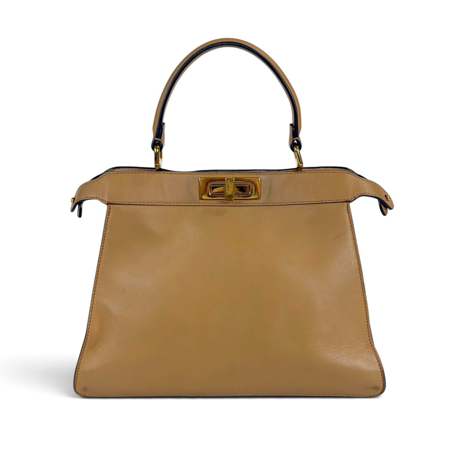 Fendi Peekaboo Top Handle Bag Medium Leather Beige Brown Authentic Used Vintage