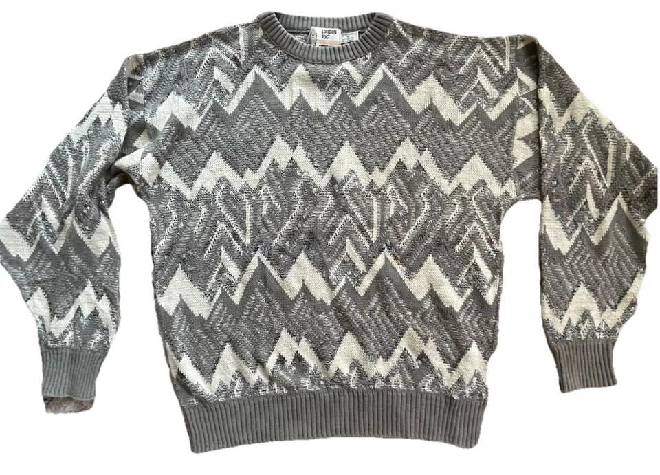 Vintage 90s Coogi Style Sweater Men’s XL Gray White Pullover Made in USA