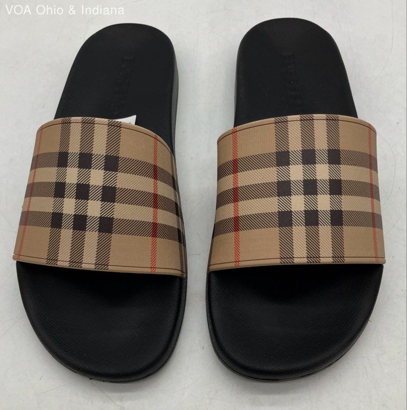 Burberry Vintage Check Slide Sandals Archive Beige Black Size 43 US 10 DS