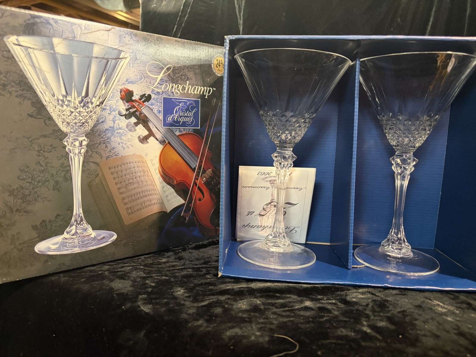 Vintage Cristal d'Arques Longchamp Crystal Martini Glasses Cocktail Stemware