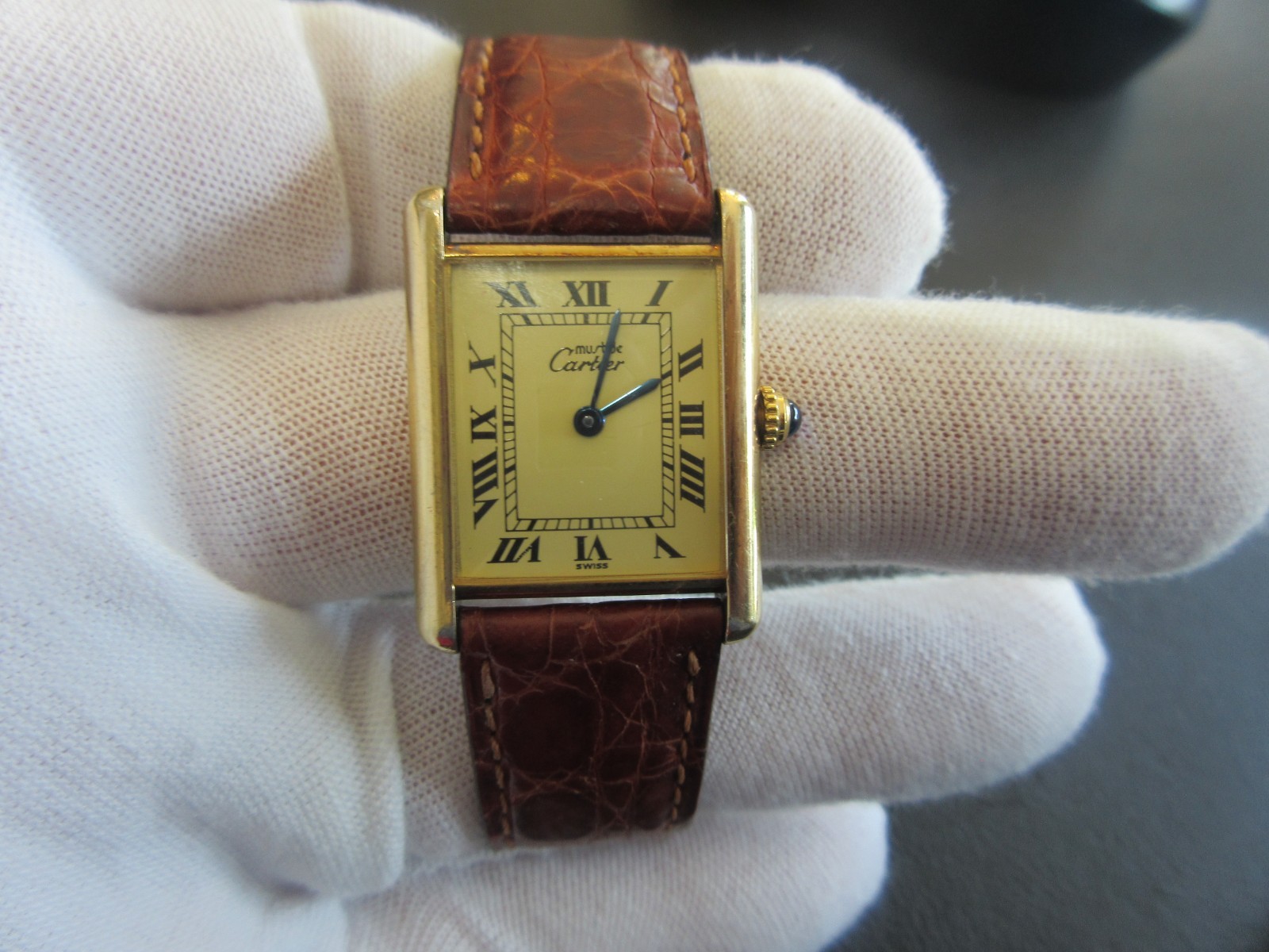Vintage Must De Cartier Vermeil 925 20 Micron Plated 23mm Gold Dial Womens Watch