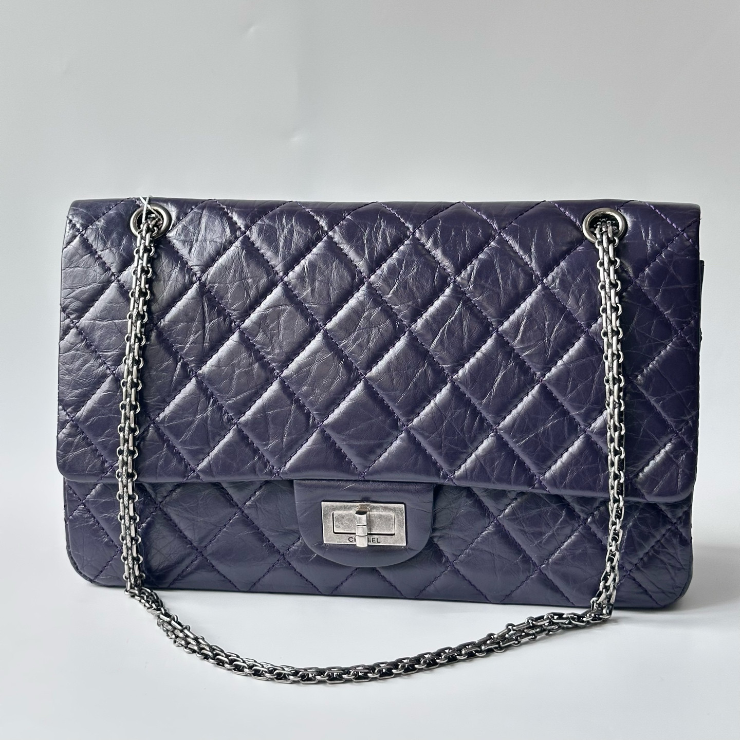 Chanel 2.55 Re‑Issue Large Shoulder Crossbody Bag Purple Aged Calfskin Silver