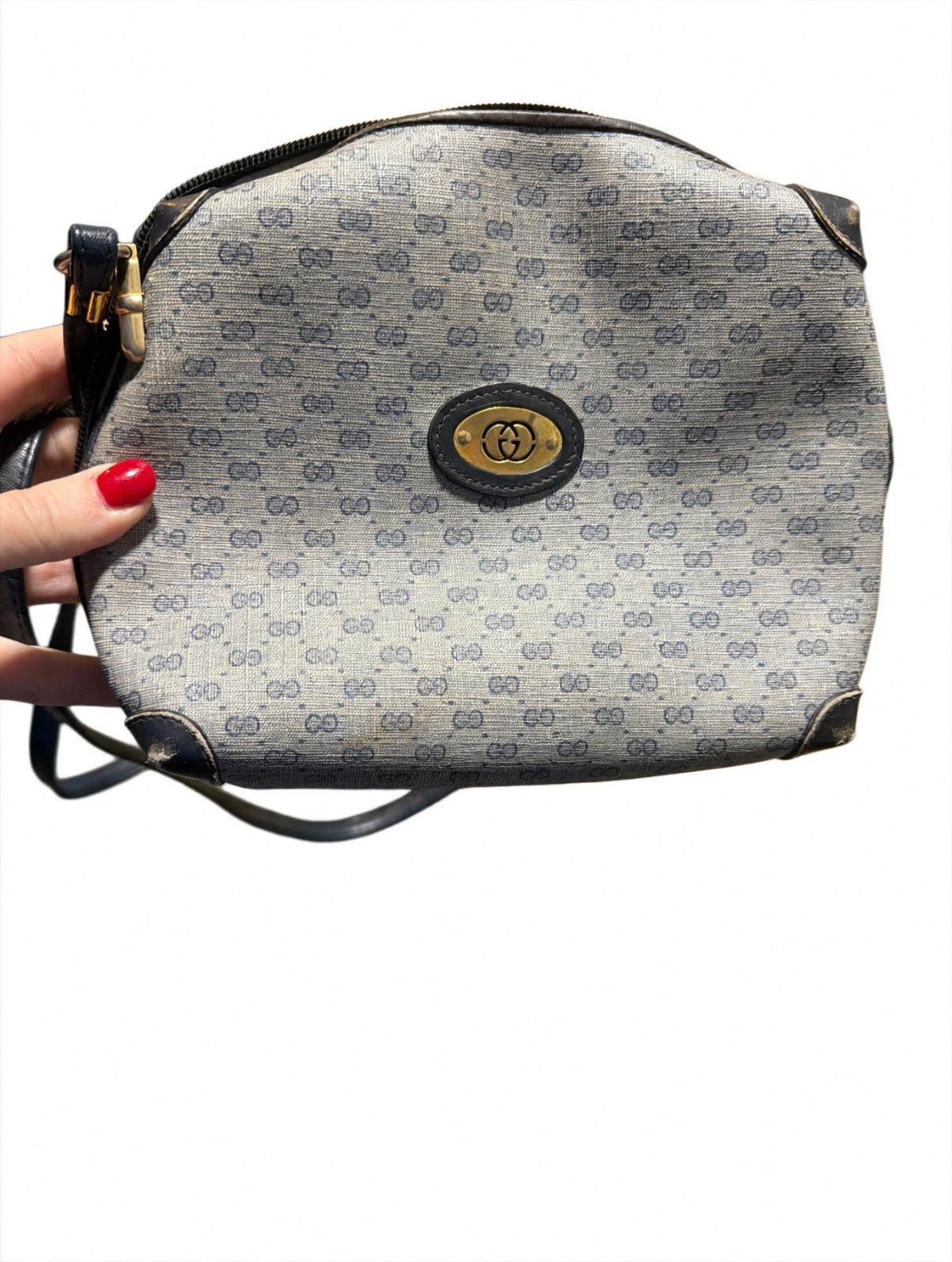 Vintage Gucci Crossbody Bag – 1980s Micro GG Monogram, Navy