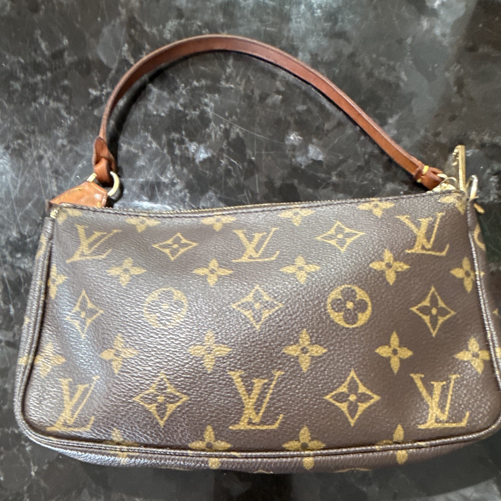 Louis Vuitton Brown Monogram Mini Pochette Shoulder Bag Vintage Authentic