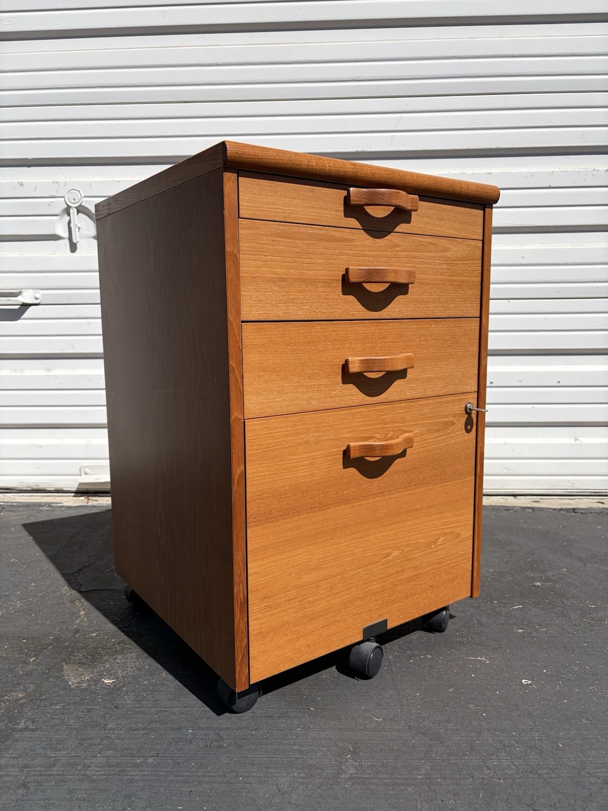 Vintage Danish Teak File Desk Cabinet On Casters