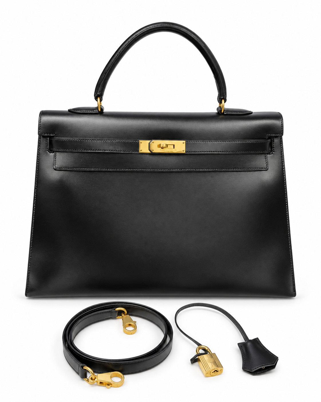 Hermès Kelly 35 Classic Black Box Bag Calf Leather Gold HW