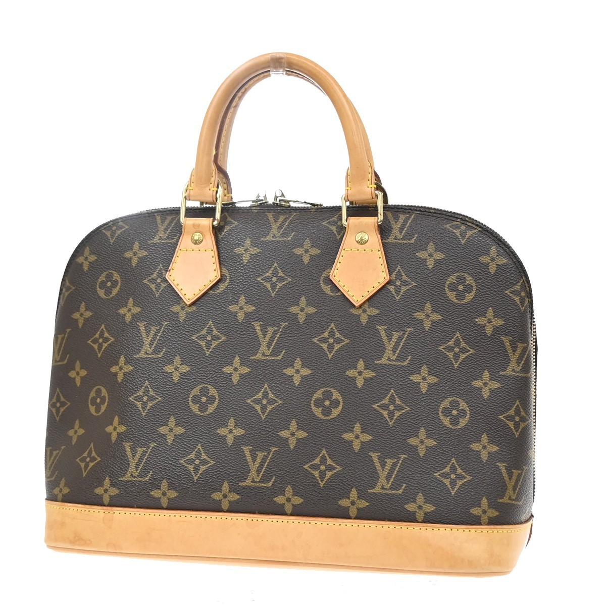 LOUIS VUITTON LV Logo Alma Hand Bag Monogram Leather Brown France M51130 72KE219