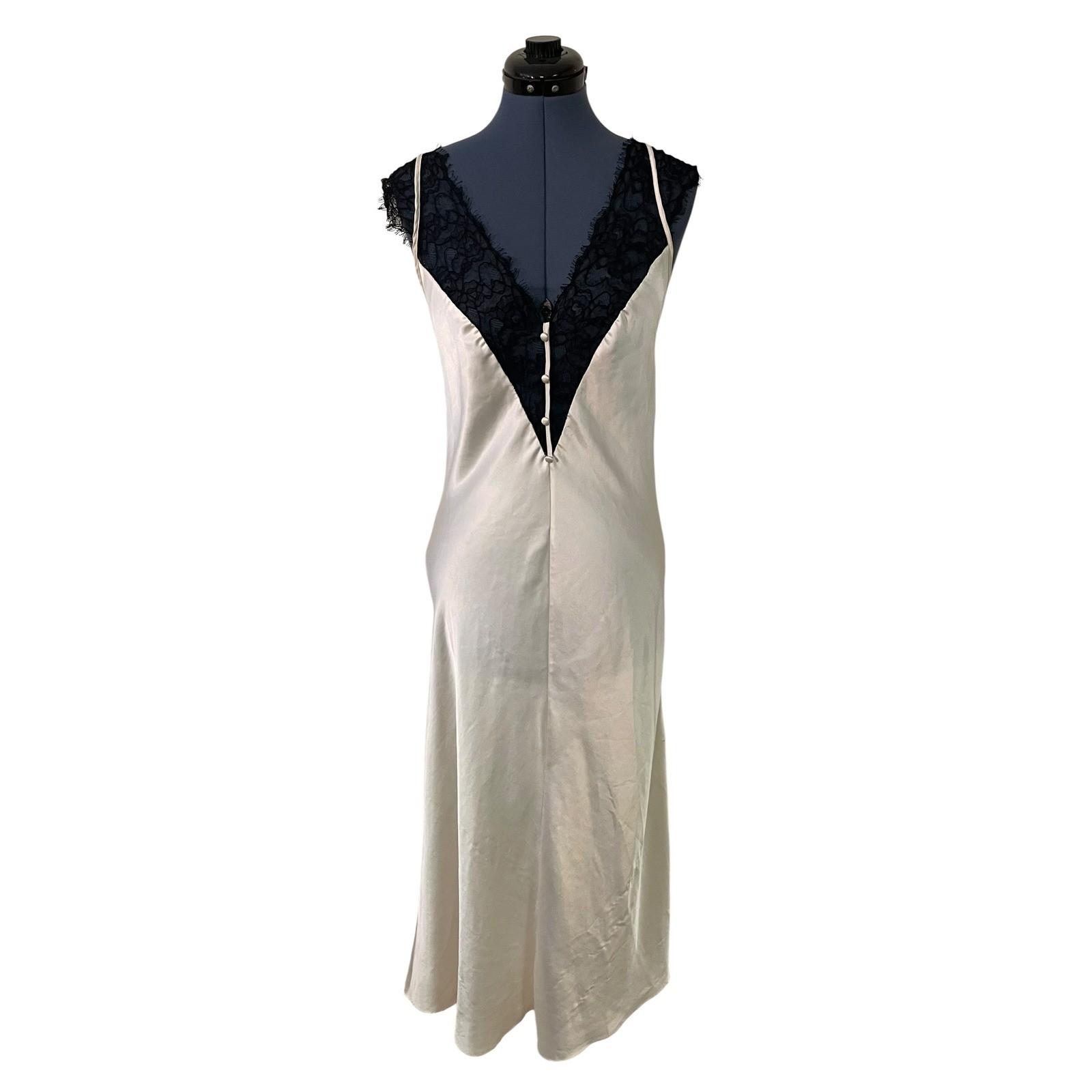 Vintage Valentino Intimo Ivory Black Lace Satin Slip Dress Nightgown Glam Petite