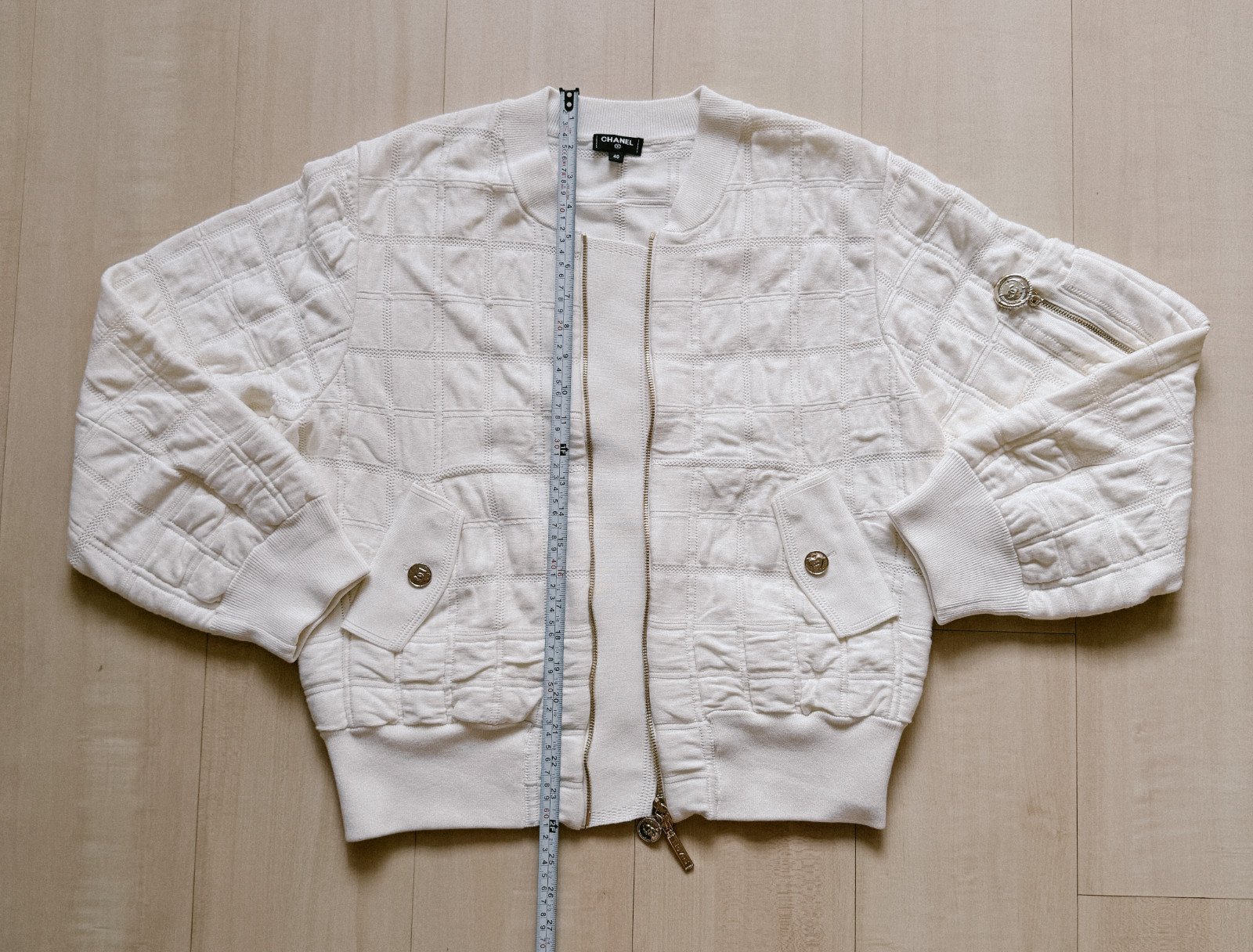 CHANEL White Bomber Jacket - Size 40