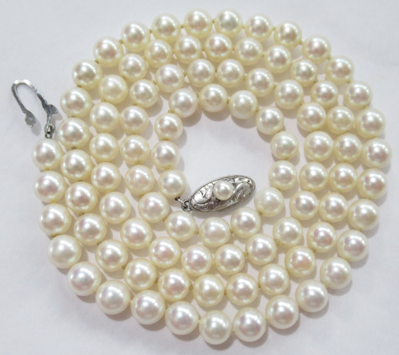 Vintage Japanese Akoya Cultured 6mm Pearl Sterling Clasp Matinee Necklace 25"