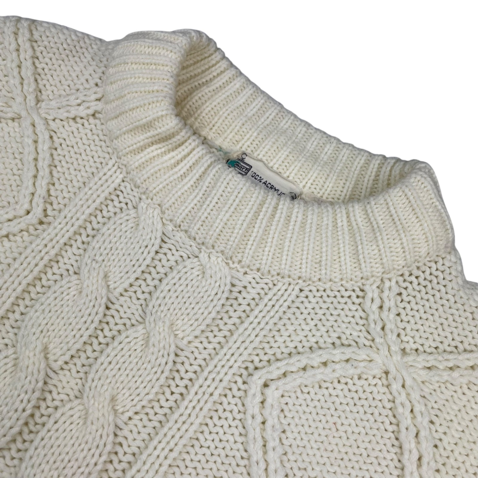 VTG K-Mart Men's 100% Acrylic Chunky Fisherman Knit Crewneck Sweater Ivory • XL