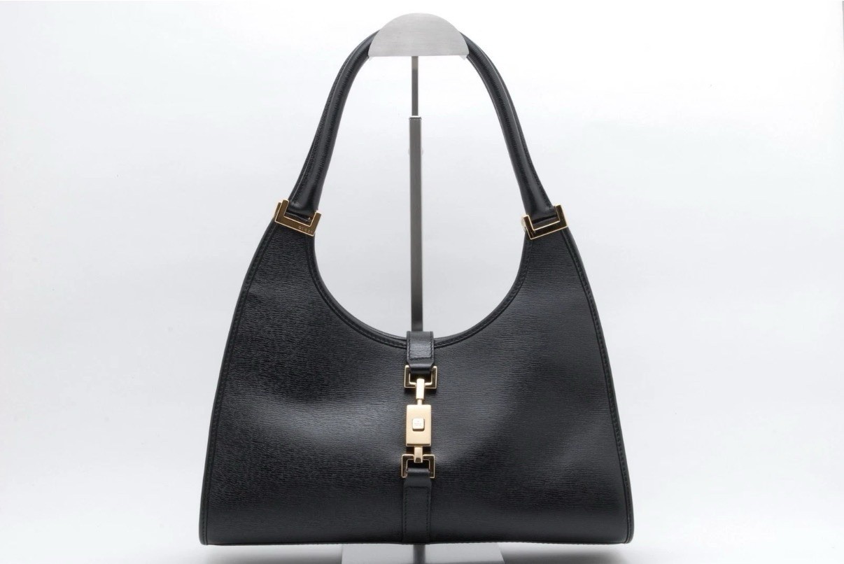 Vintage Gucci Tom Ford Era Jackie Bardot Shoulder Bag – Black Leather & Gold Har