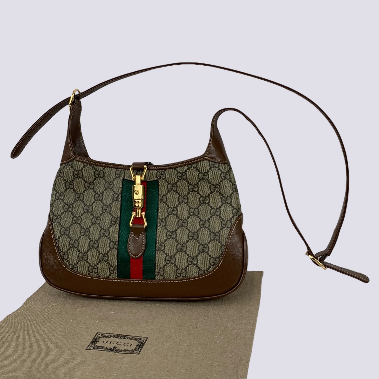 Gucci GG Monogram Logo Leather Trim Jackie 1961 Small Shoulder Bag 636706