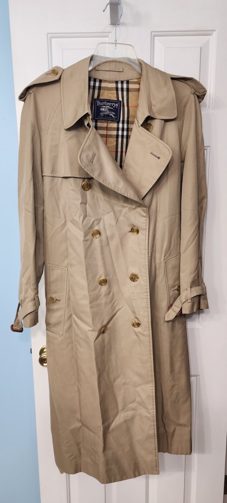 Vintage 80s Burberrys Double Breasted Lined Beige Belted Trench Coat Sz 42 XL
