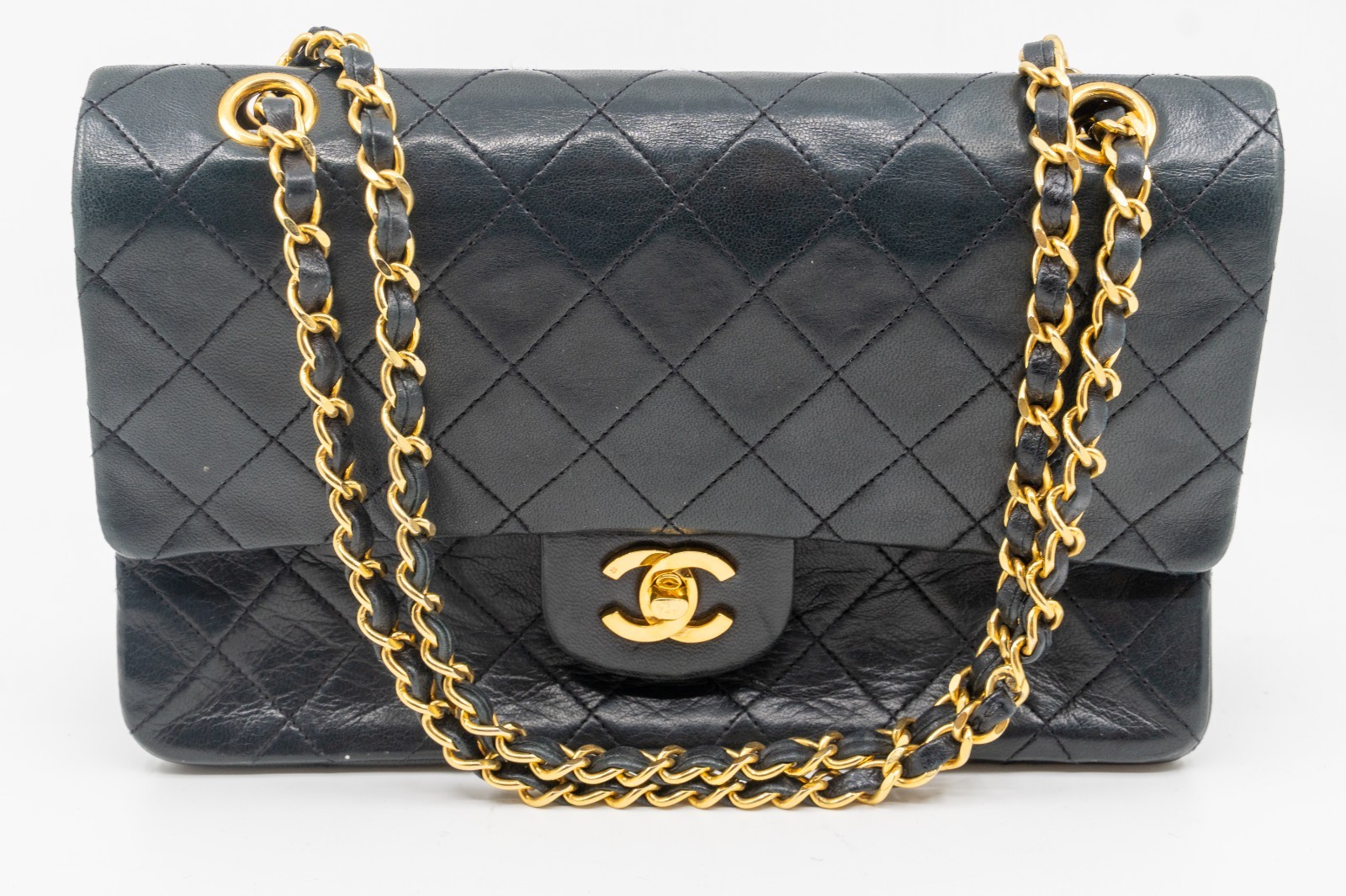 Vintage 1980s CHANEL Classic Medium Double Flap Bag 0-Series 24k GHW Card Auth