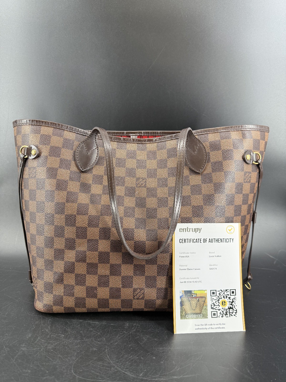 Vintage Louis Vuitton Neverfull MM Damier Ebene Tote Bag Brown MIF Authentic