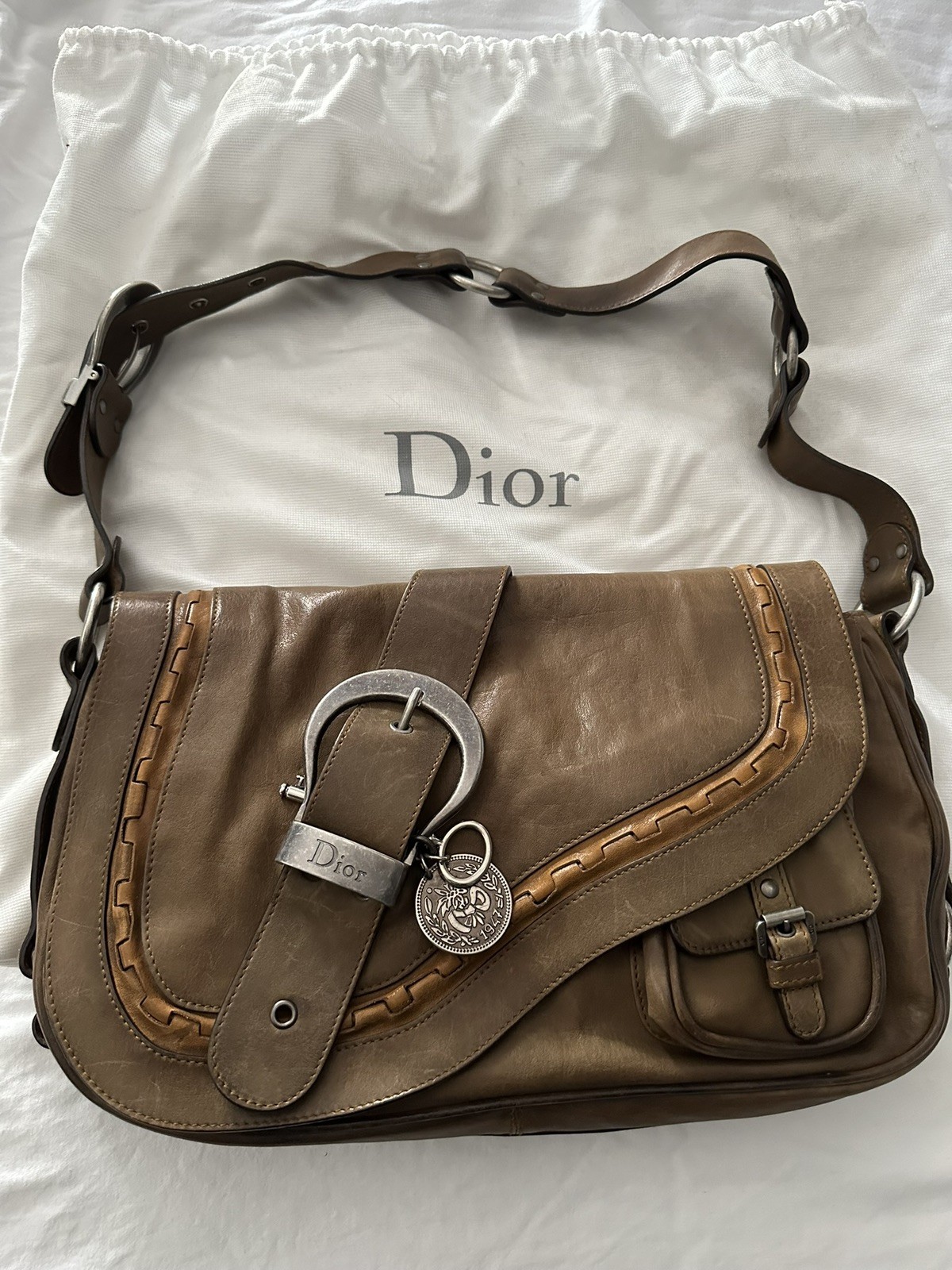 Christian Dior Gaucho Saddle Bag Olive Green 2006 Vintage “New Old Stock”