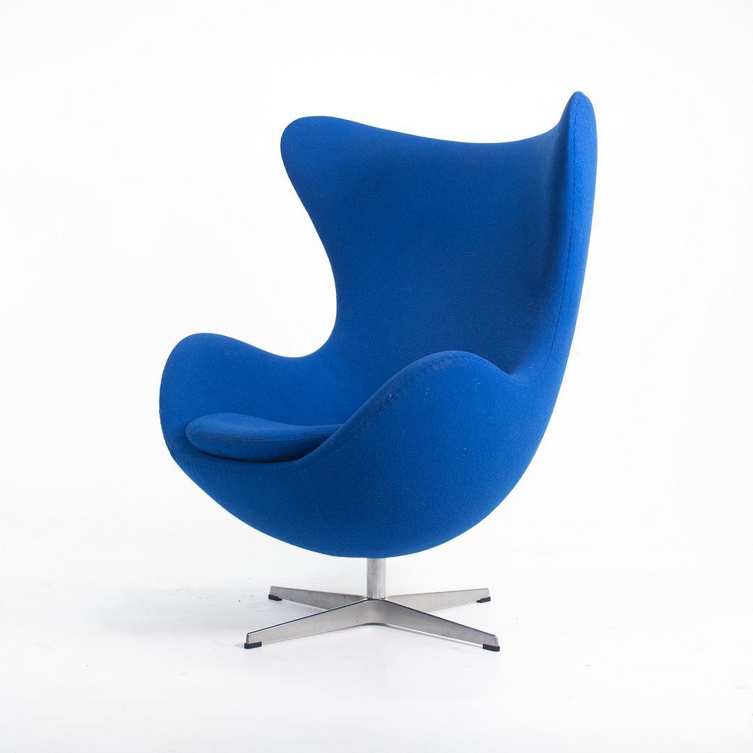 2003 Arne Jacobsen for Fritz Hansen Blue Fabric w/ Swivel Egg Chair 3x Available