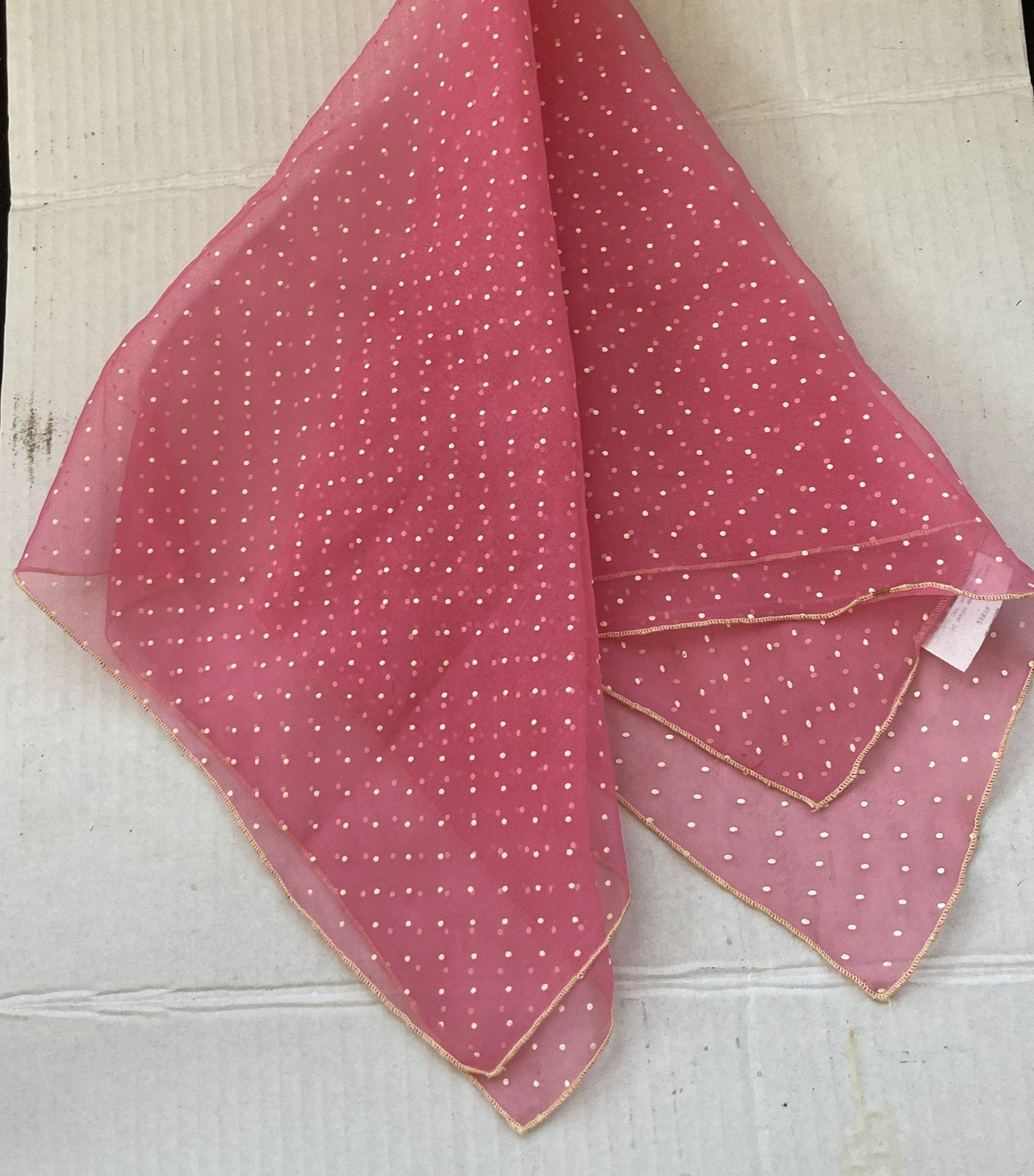 Vintage Pink Sheer Chiffon Scarf Head Neck Square Polka Dot Nylon 21" x 21"