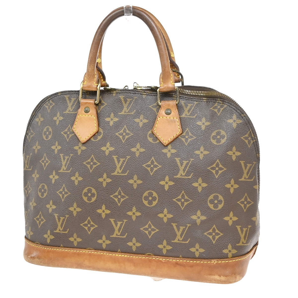 LOUIS VUITTON LV Logo Alma Hand Bag Monogram Leather Brown France M51130 35KD857