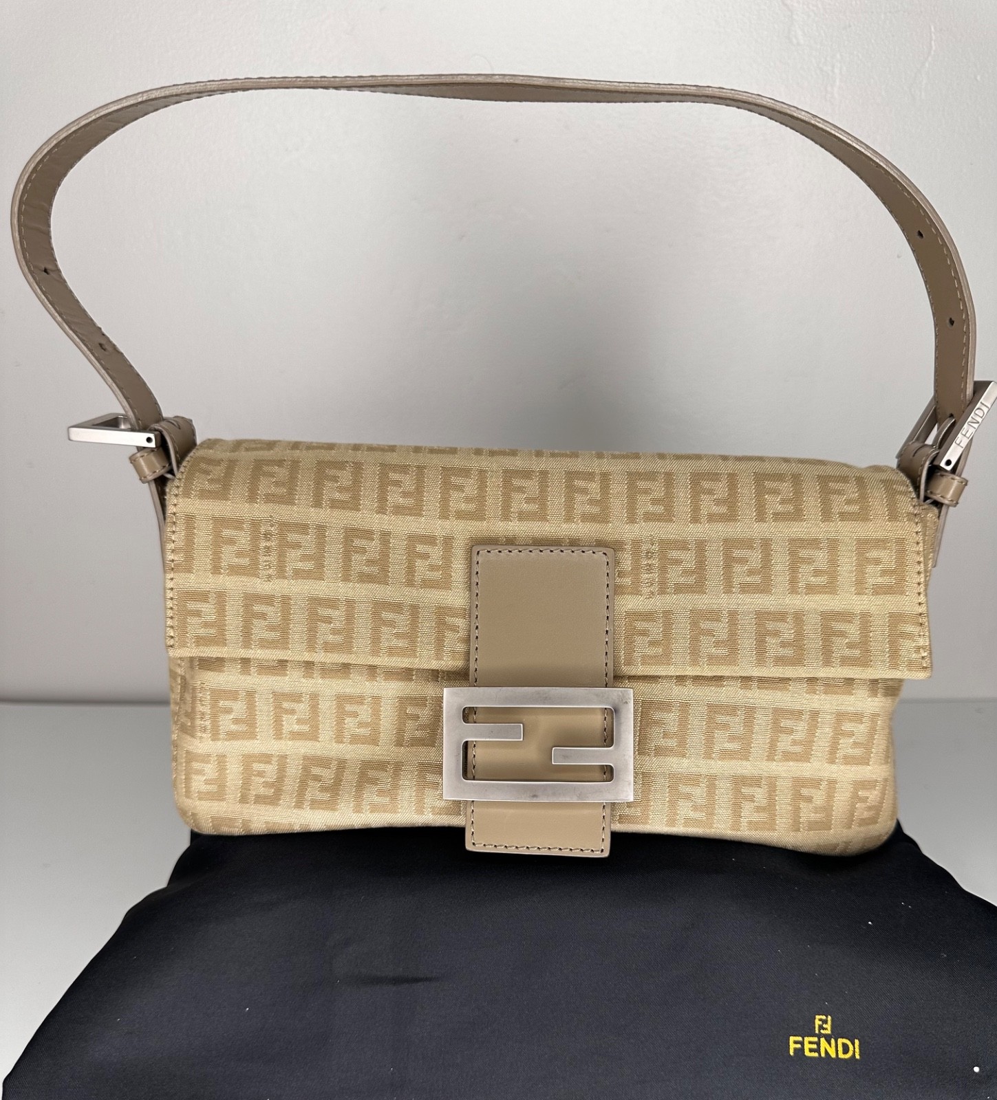 Vintage Fendi Zucchino Mini Mamma Baguette Shoulder Bag