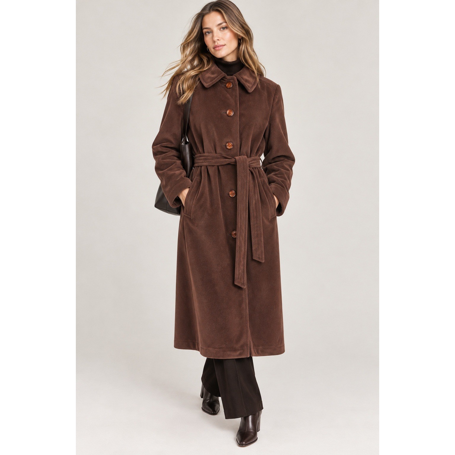 Lorendale by Bromleigh VTG Trench Coat Women Chocolate Brown Belted Minimalist