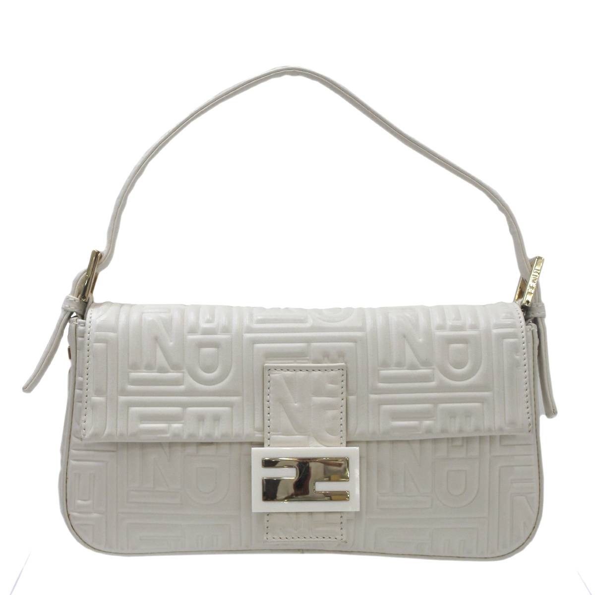 FENDI Mamma Baguette Leather White Shoulder Bag Dust Bag Y2K Vintage Auth