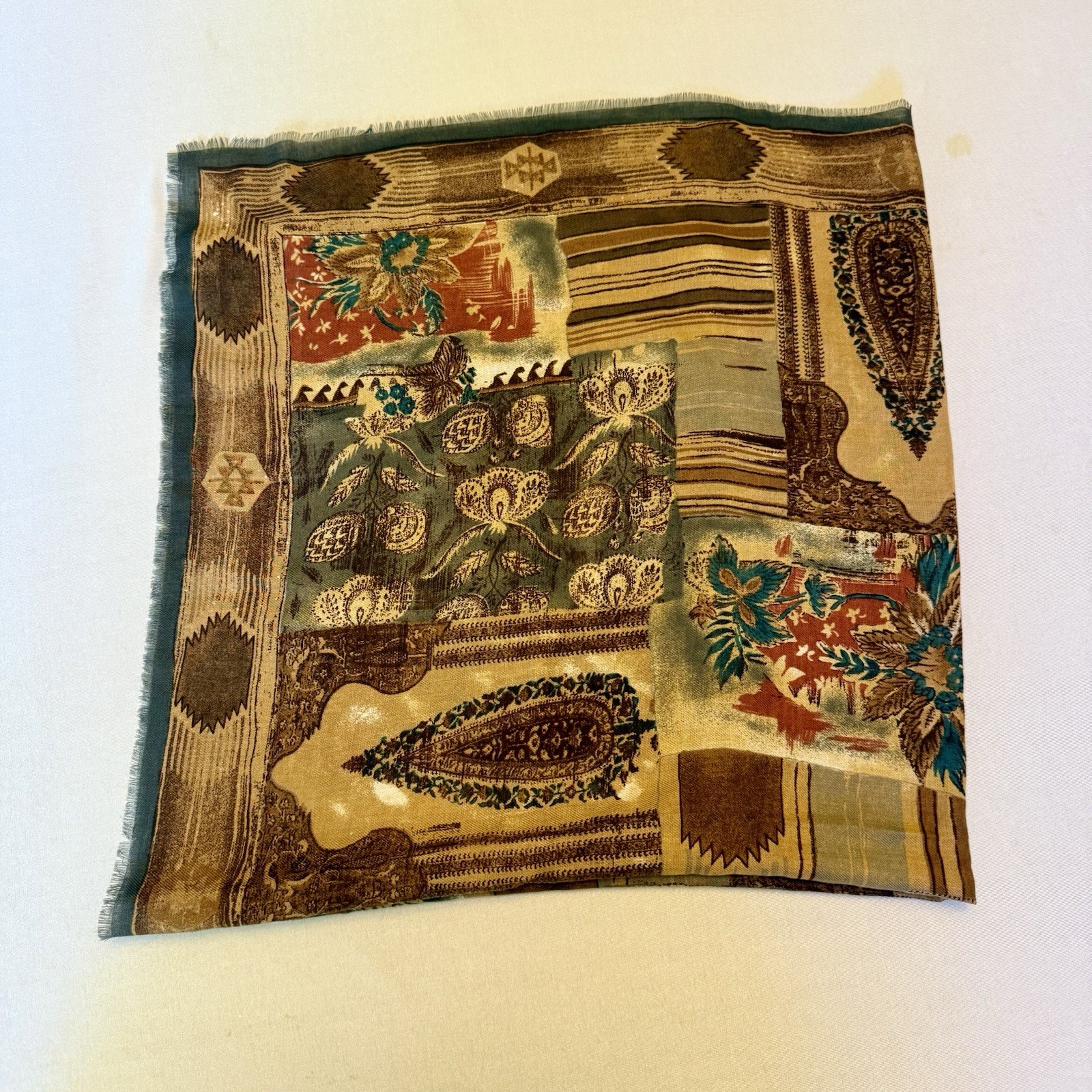 Vintage Basha Scarves Italy Floral Paisley Patchwork Square Scarf 34x34