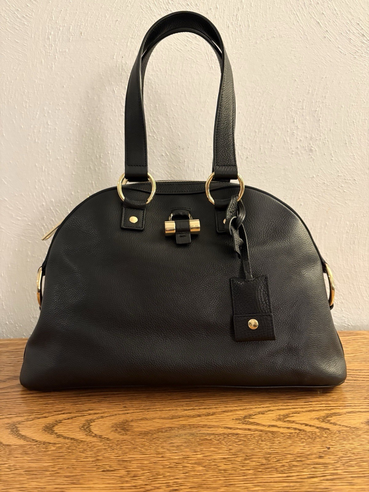 Yves Saint Laurent Muse Black Leather Bag with Gold Hardware