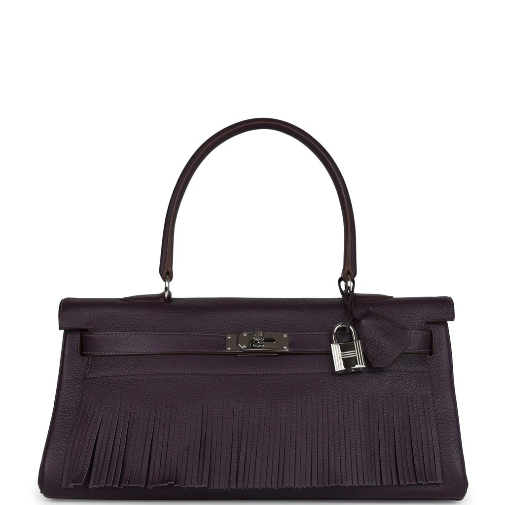 💜 **RARE** HERMES Raisin "Fringe" Leather shoulder bag JPG KELLY 42 purse 💜