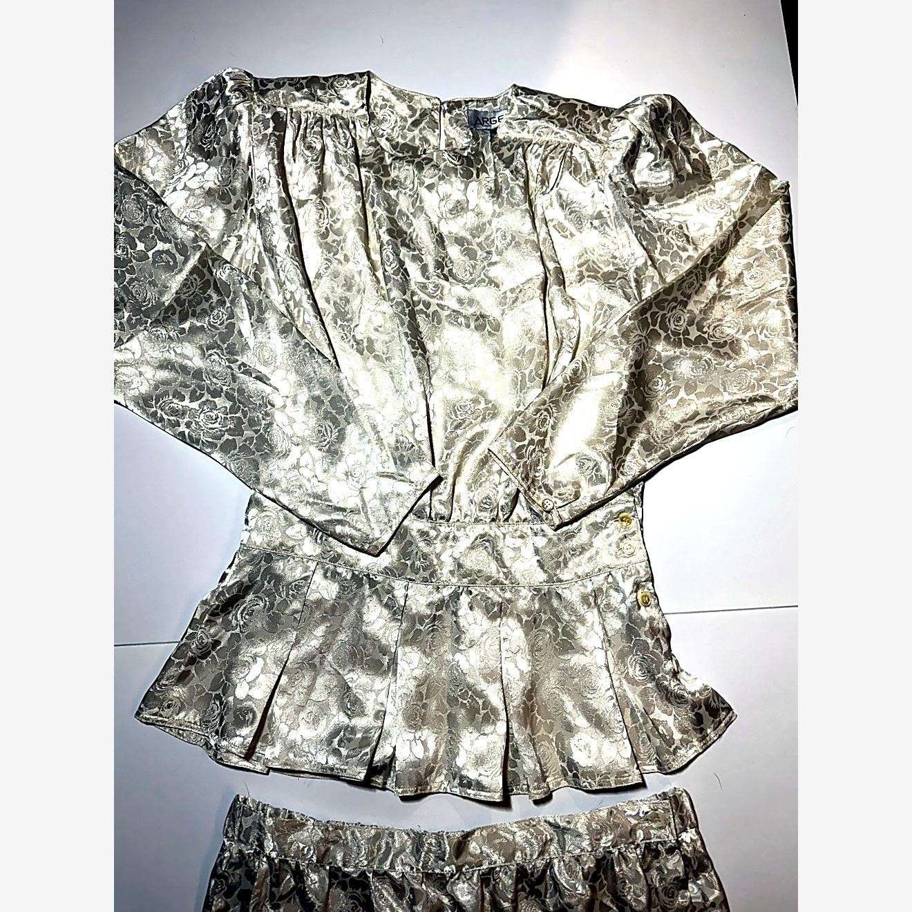 Argenti Pure Vintage Bridal Set Peplum Top Midi Skirt Ivory Floral Brocade