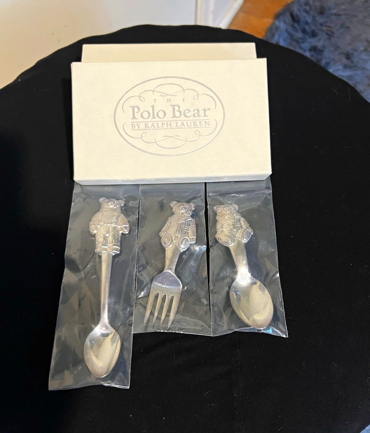 Vintage Polo Bear by Ralph Lauren Polo Bear Handle Silver Metal Spoon & Fork Set