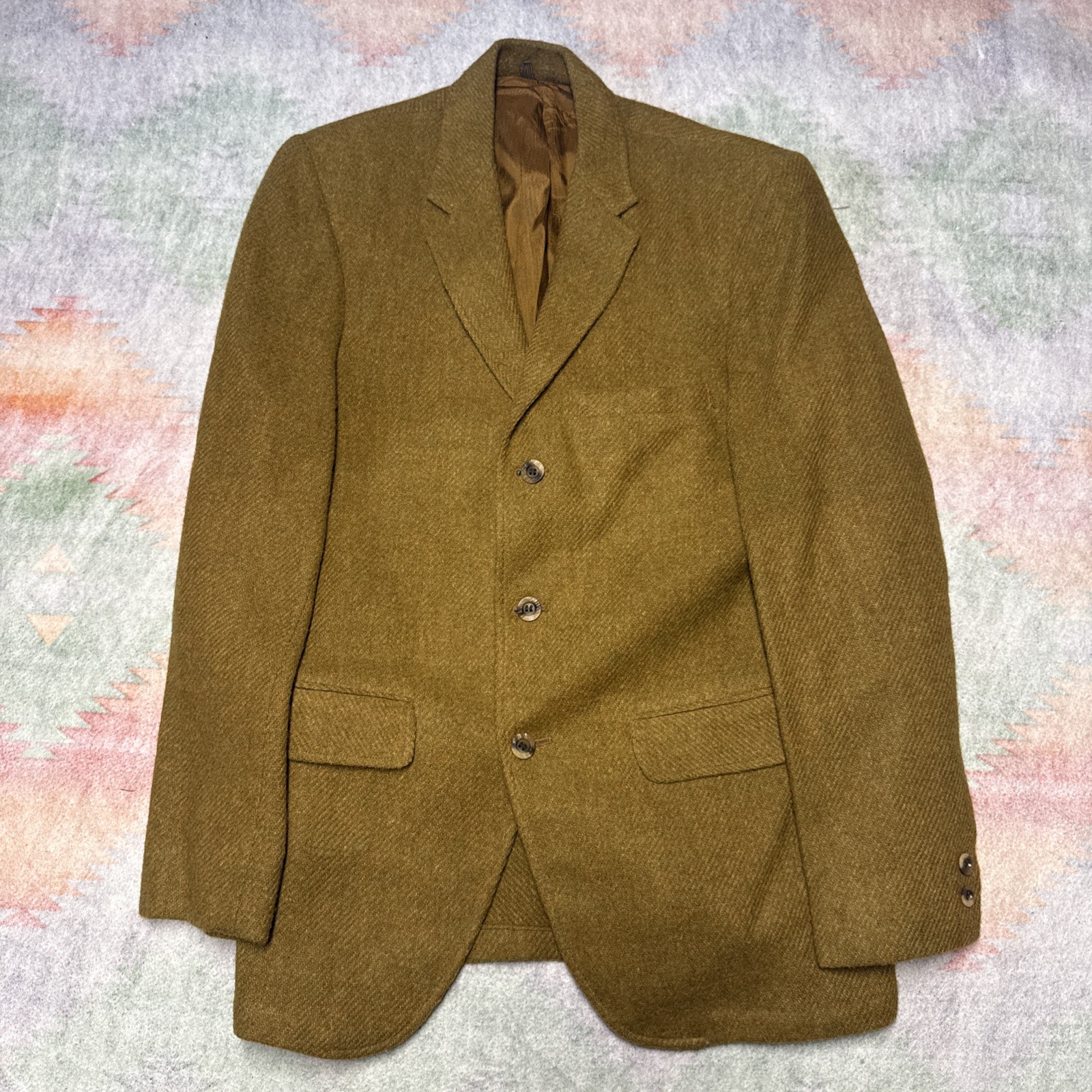 Vintage Harris Tweed Jacket Mens 40 Brown Herringbone Wool Blazer Union USA 70s