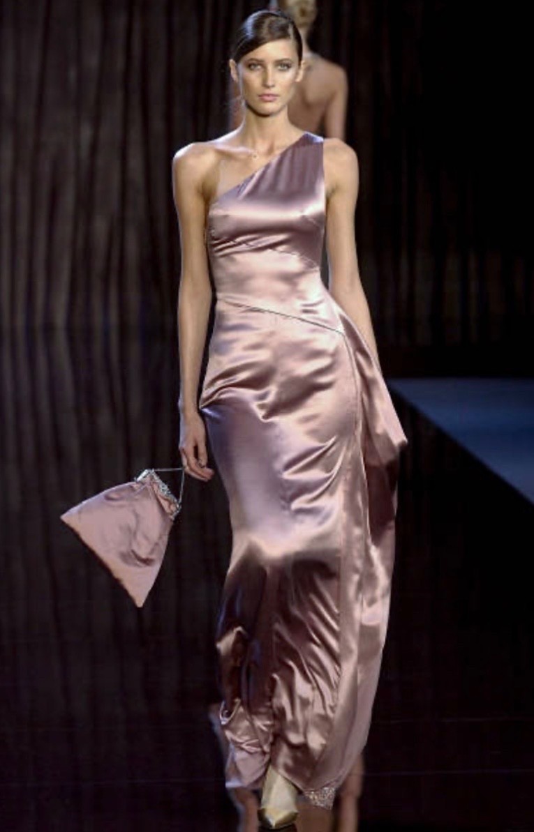 Vintage Valentino f/w 2003 runway dress silk one shoulder long evening beaded