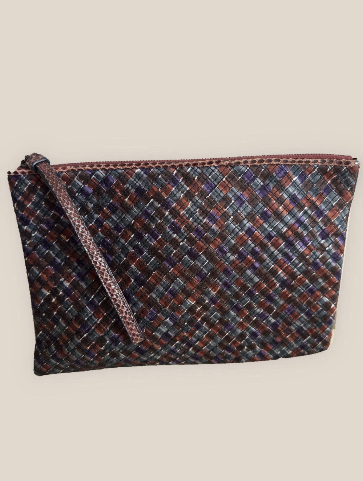 Bottega Veneta Intrecciato Multicolor Women’s Clutch With Snakeskin Trim