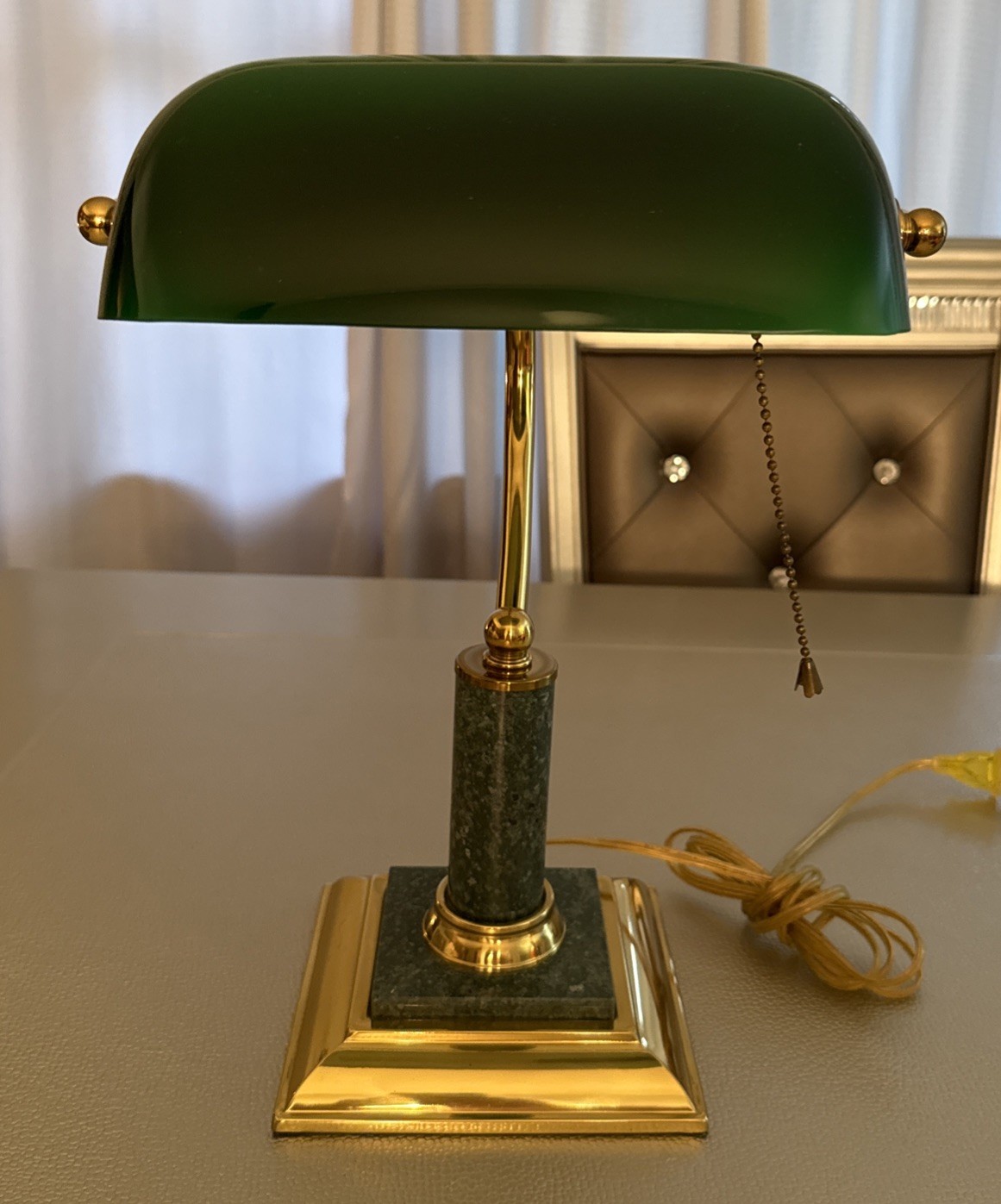 Vintage Bankers, Lawyer Desk Lamp, Brass, Green Shade, Marble Base (RARE)