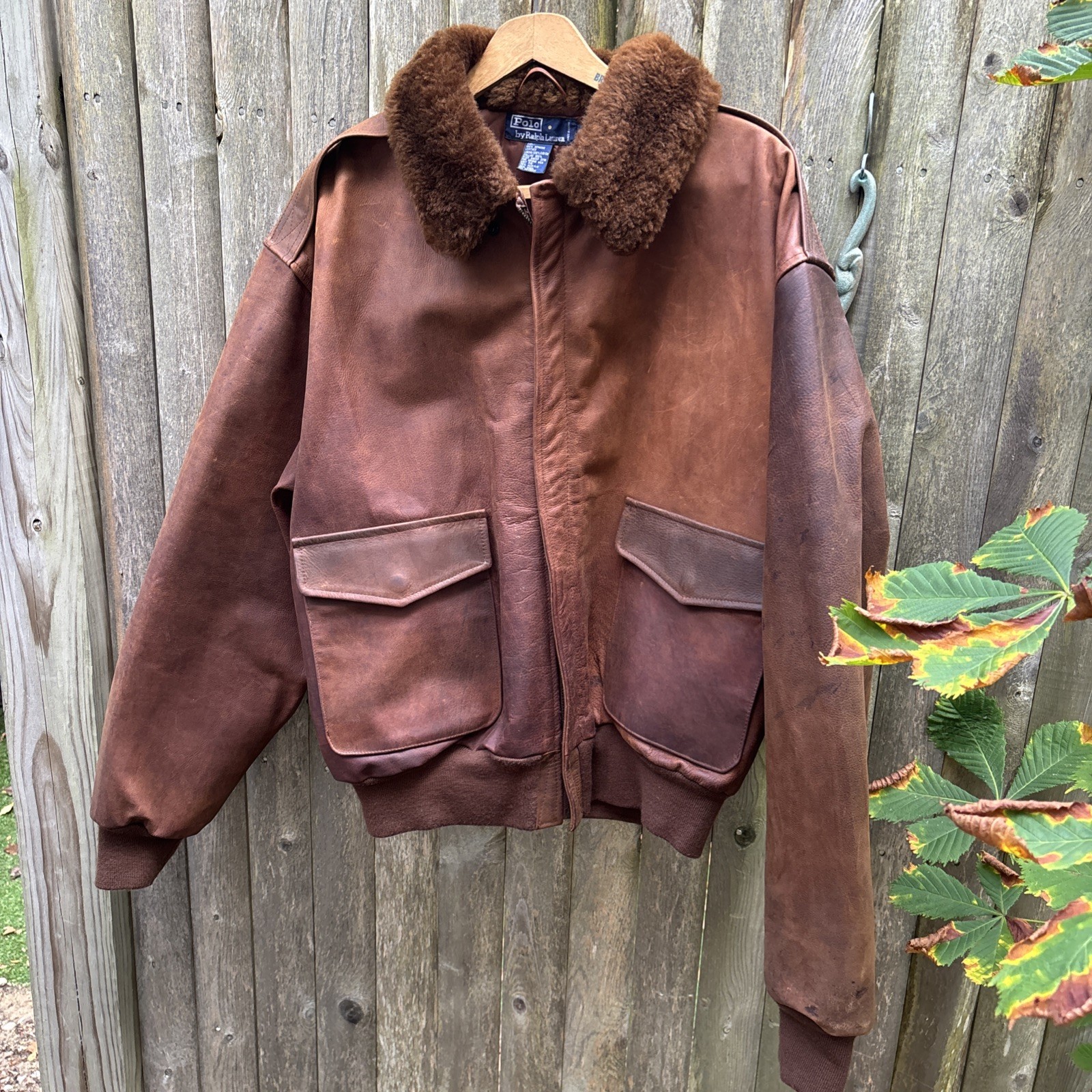Vintage Polo Ralph Lauren Leather Jacket Men’s LARGE Shearling Bomber Flight
