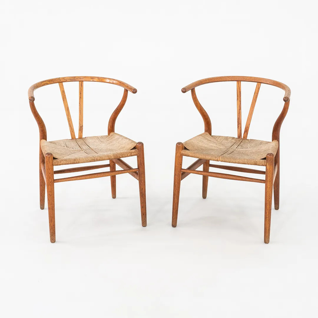 1960s Pair of Hans Wegner for Carl Hansen CH24 Wishbone Chairs Oak & Paper Cord
