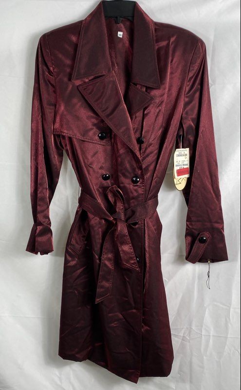 The Back Room Women's Vintage 90s Burgundy Trench Coat Double Breasted NWT Sz 10