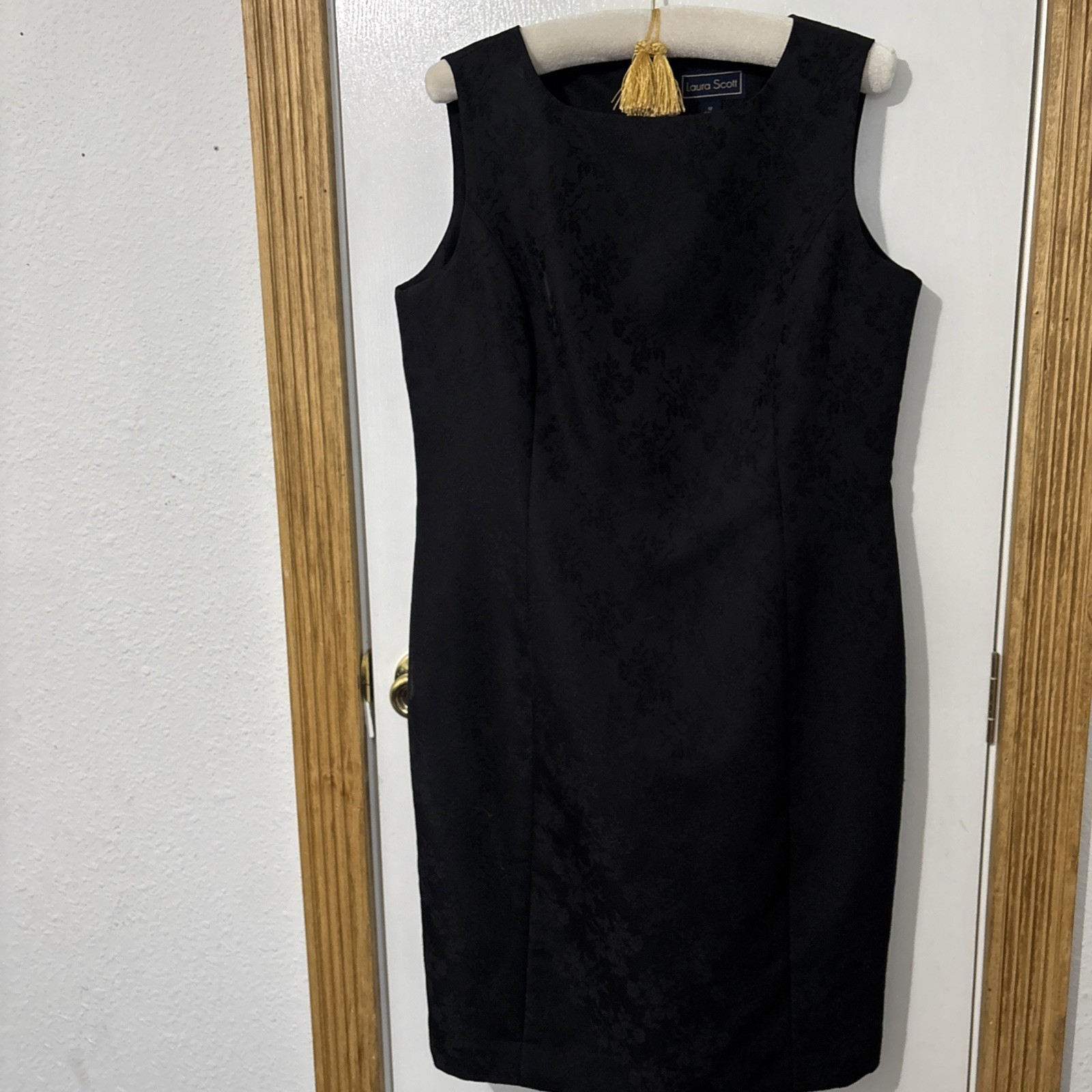 Laura Scott Vintage “little Black dress”, Sheathed, Damask, Sleeveless Dress