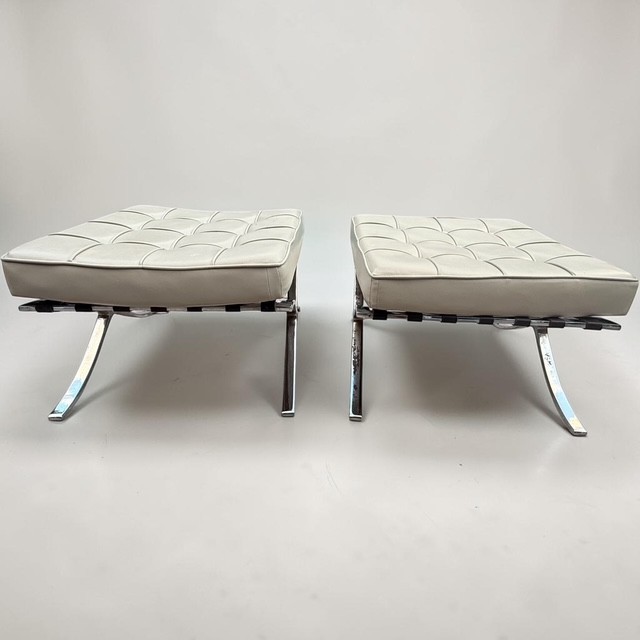 Vintage Barcelona Style Leather Ottoman Pair – Chrome X Frame