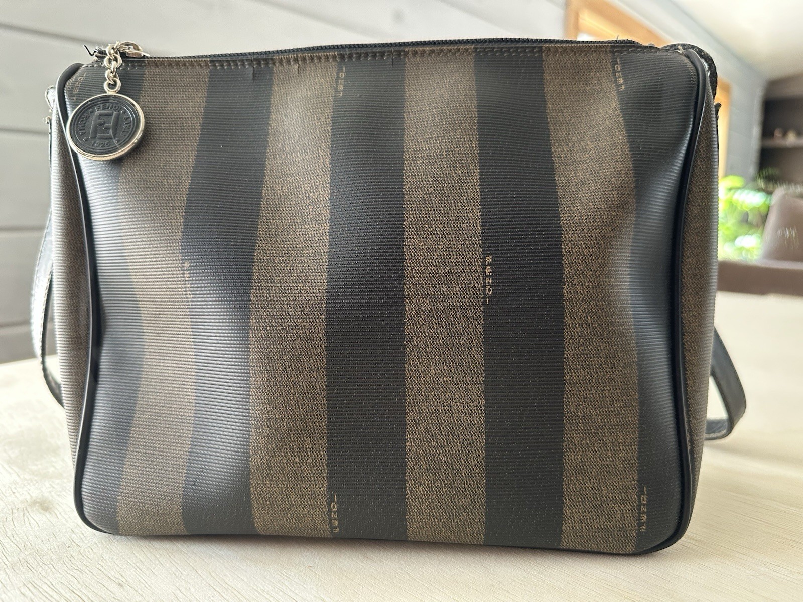 Vintage Fendi Pequin Striped Coated Canvas Crossbody Bag